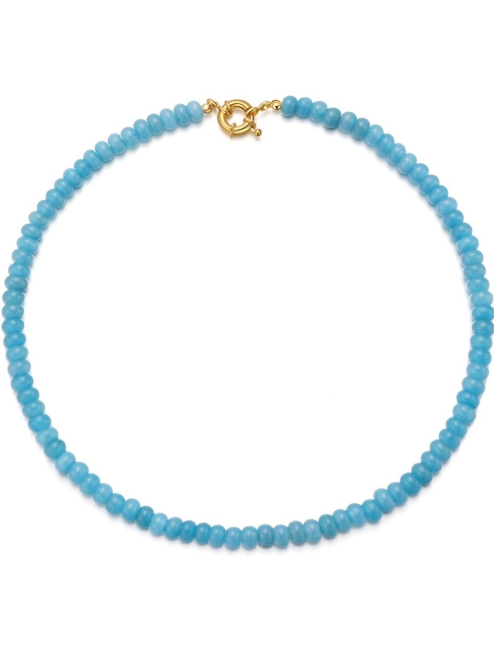 Sky Blue Sapphire Beaded Necklace with Gold Clasp